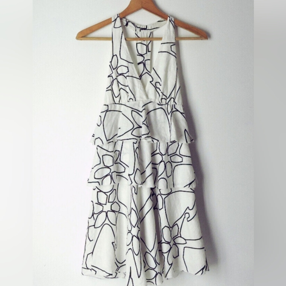 A/X Linen ruffle tiered racer back dress white black